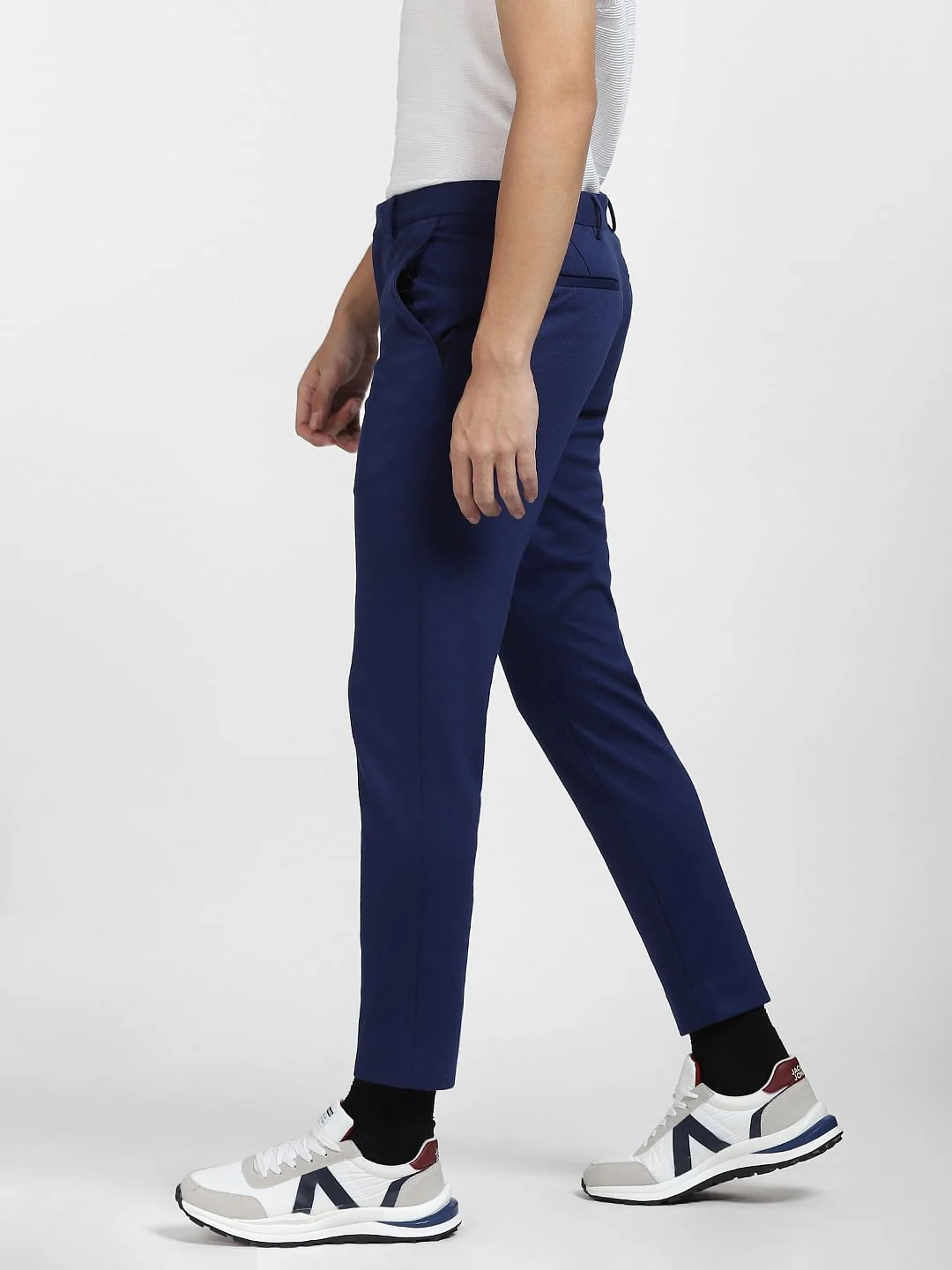 Royal Blue Mid Rise Slim Fit Trousers - Image 3