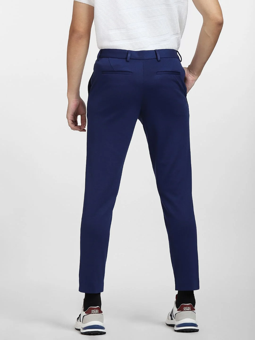 Royal Blue Mid Rise Slim Fit Trousers - Image 4