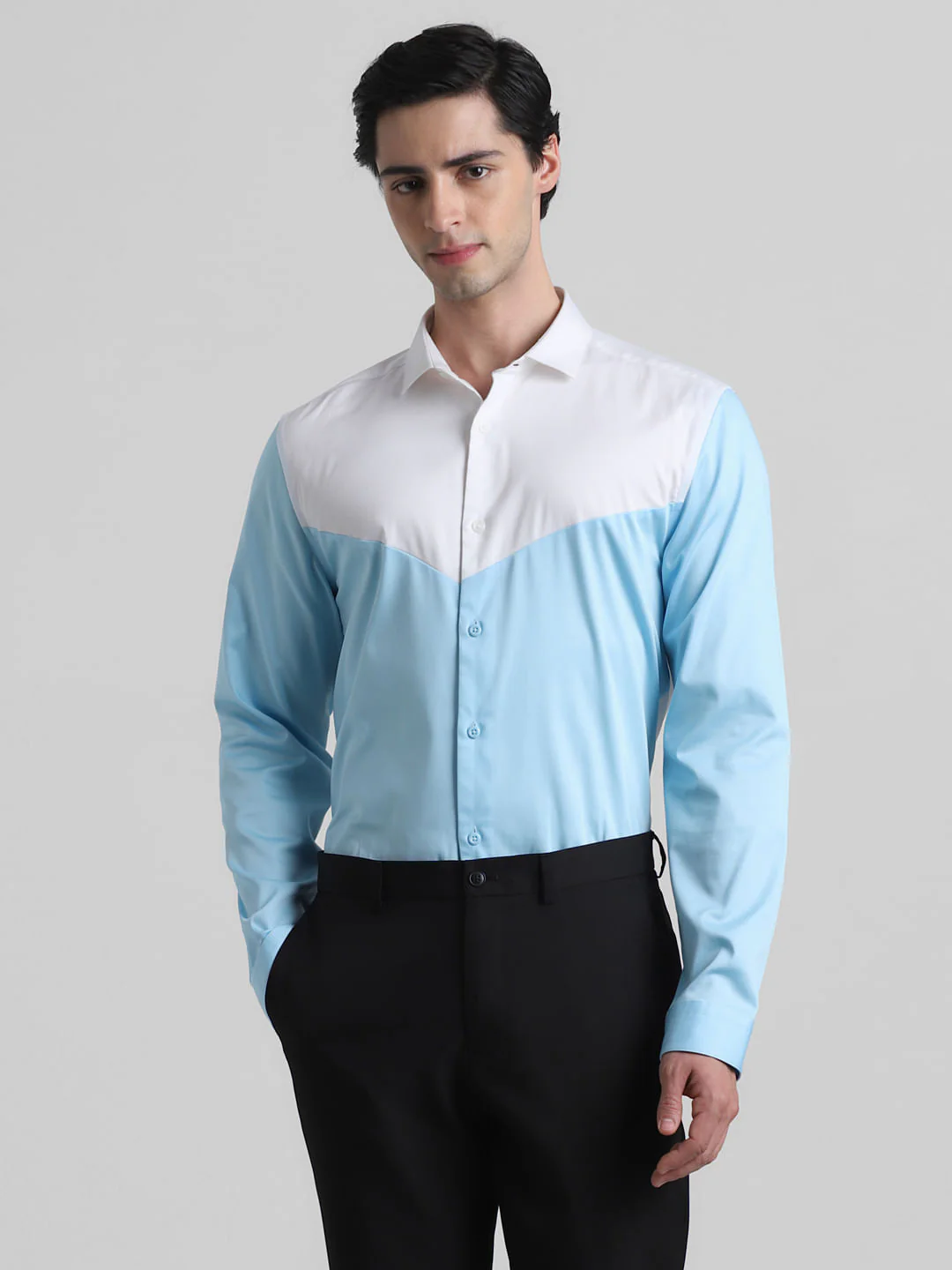 Blue & White Colourblocked Shirt - Image 2