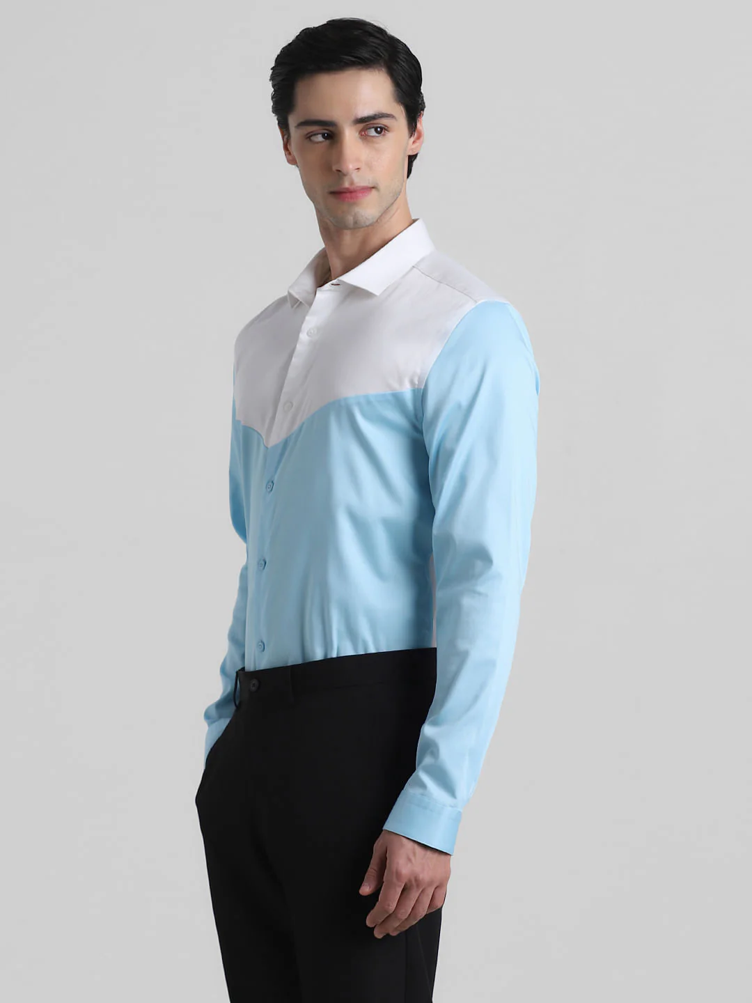 Blue & White Colourblocked Shirt - Image 3