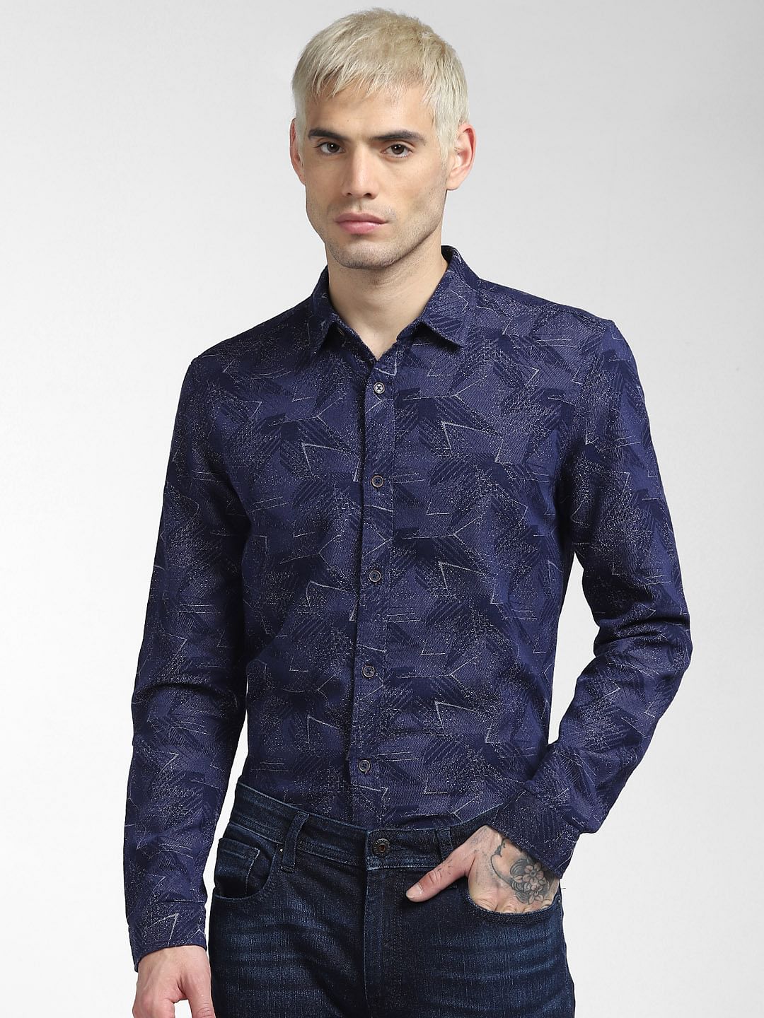 Blue Abstract Print Full Sleeves Shirt - Image 2