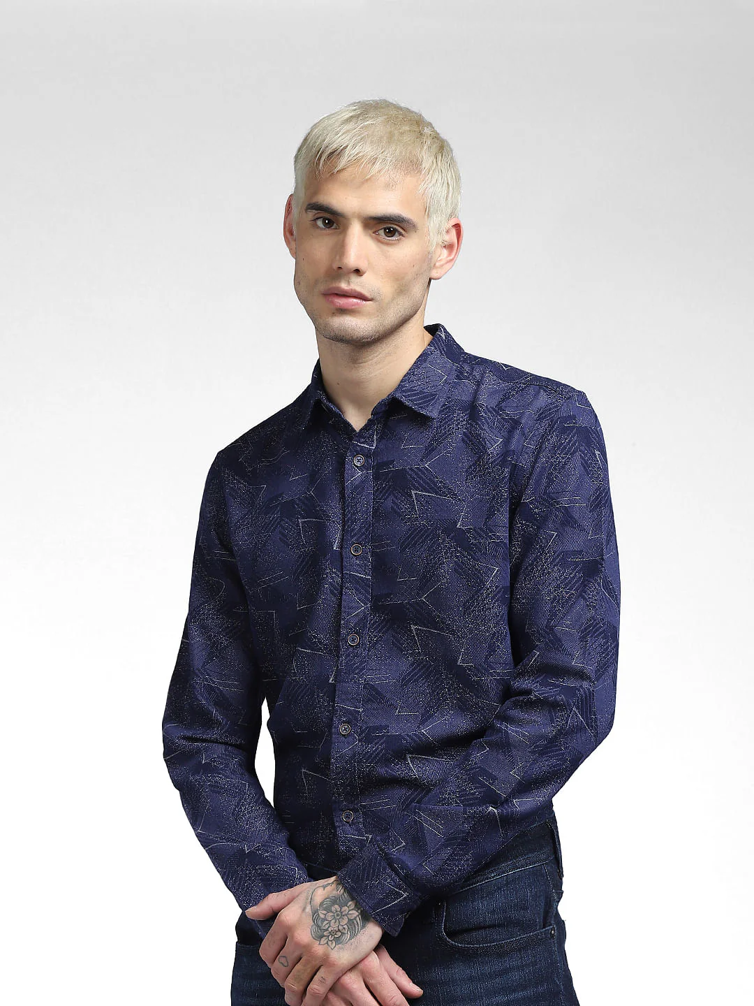 Blue Abstract Print Full Sleeves Shirt - Image 3