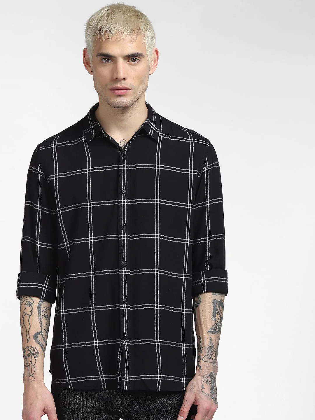 Black Check Full Sleeves Shirt - Image 2