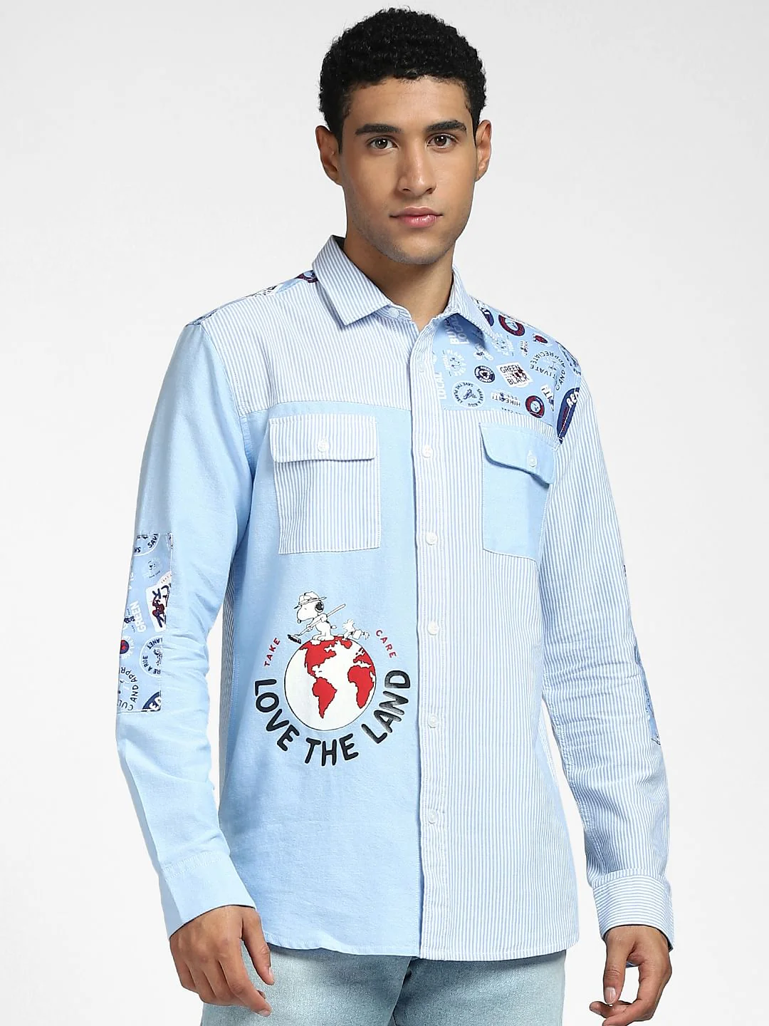 x PEANUTS Blue Graphic Print Full Sleeves Shirt - Image 2