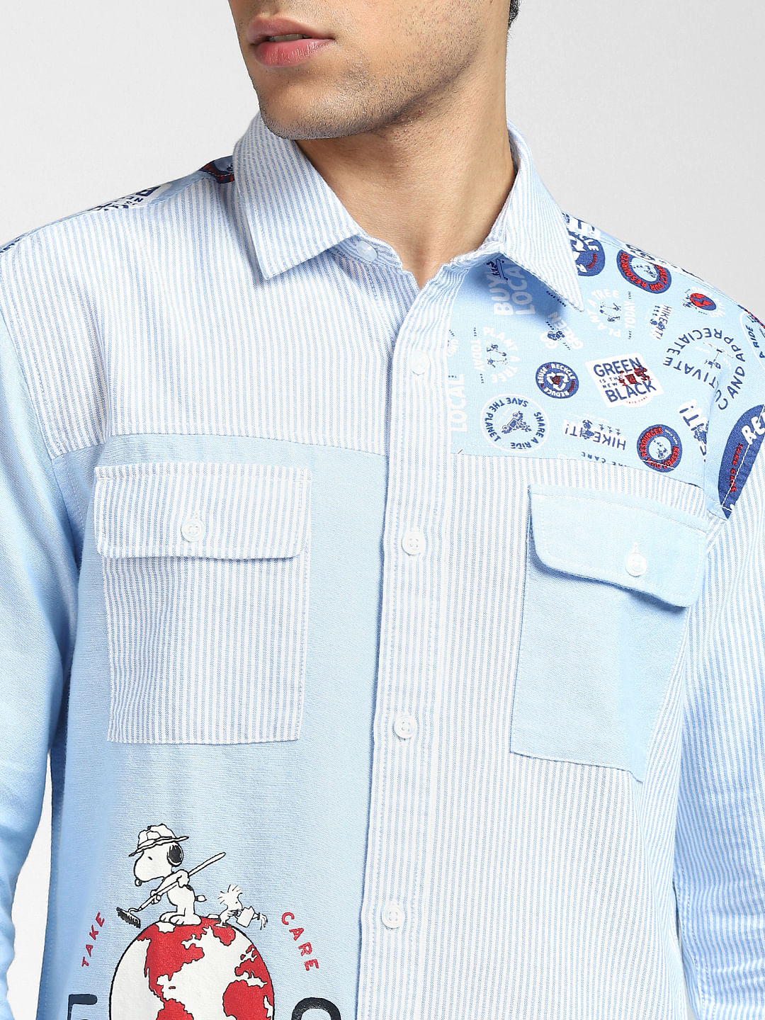 x PEANUTS Blue Graphic Print Full Sleeves Shirt - Image 4