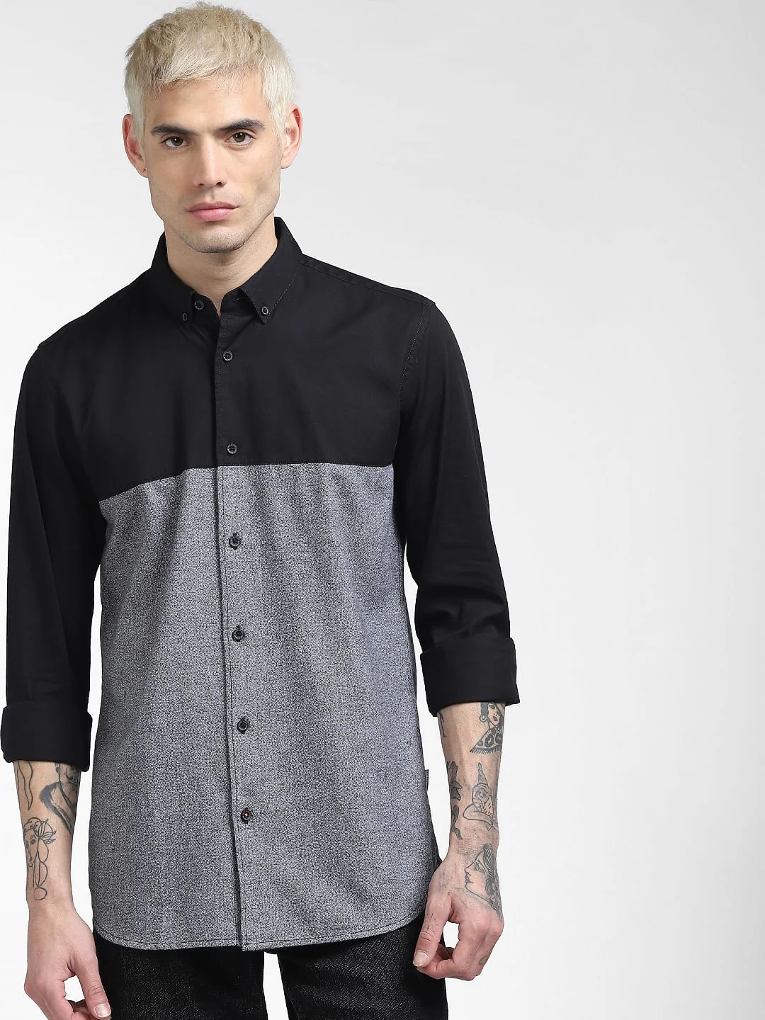 Black Colourblocked Full Sleeves Shirt - Image 2