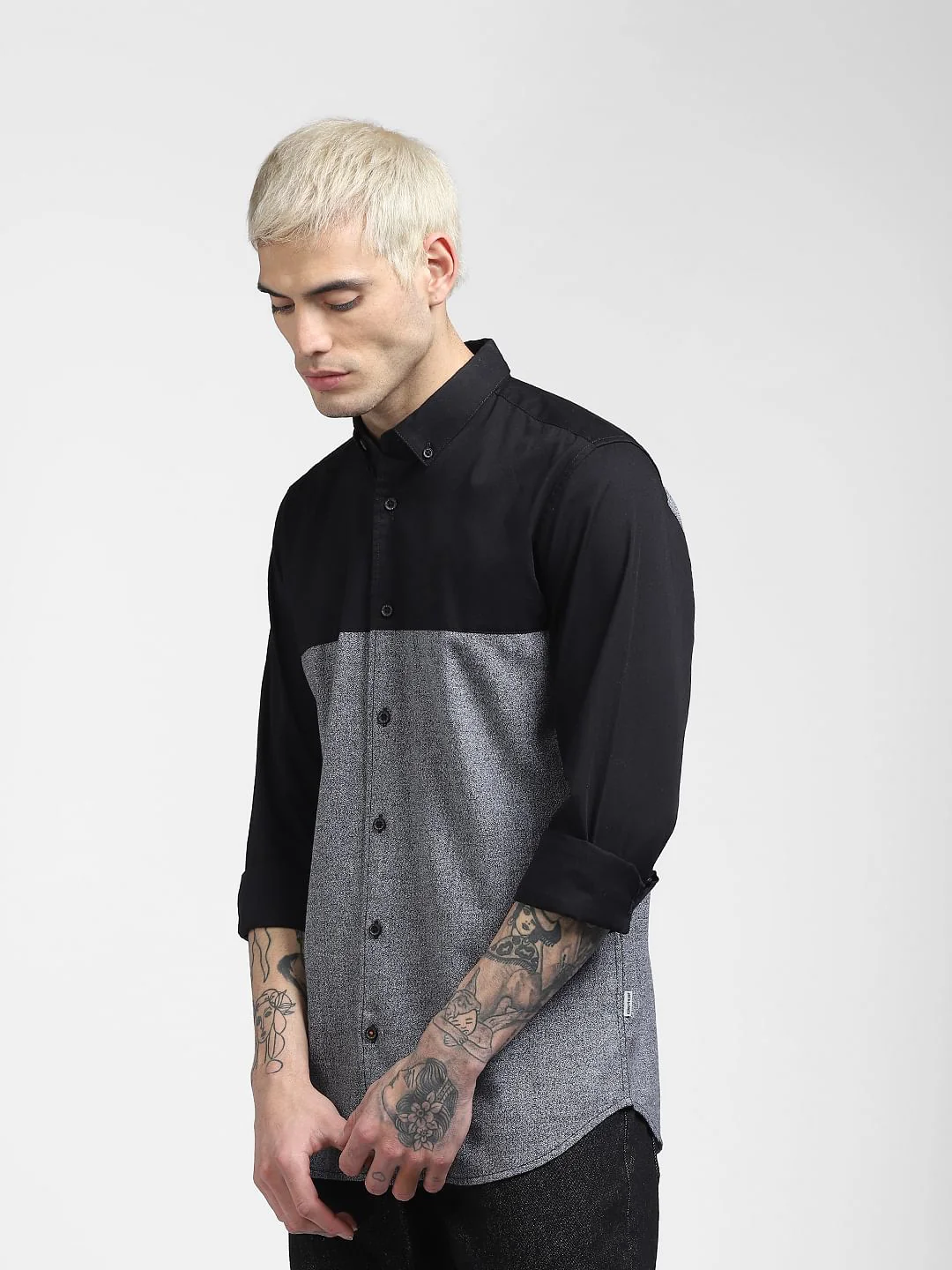 Black Colourblocked Full Sleeves Shirt - Image 3