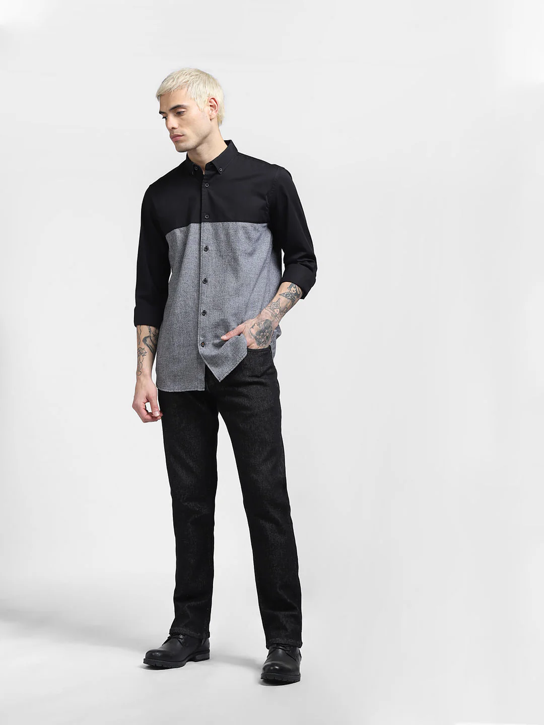 Black Colourblocked Full Sleeves Shirt - Image 6