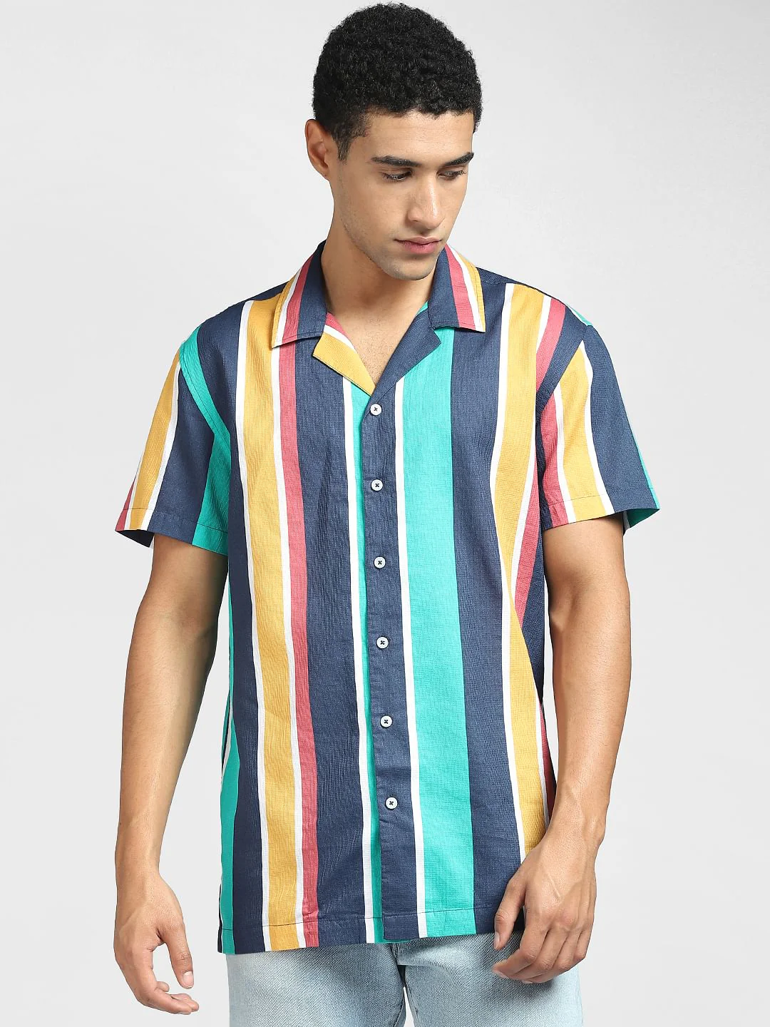Turquoise Striped Half Sleeves Shirt - Image 2