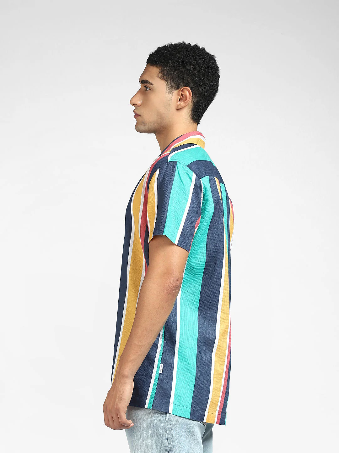 Turquoise Striped Half Sleeves Shirt - Image 3