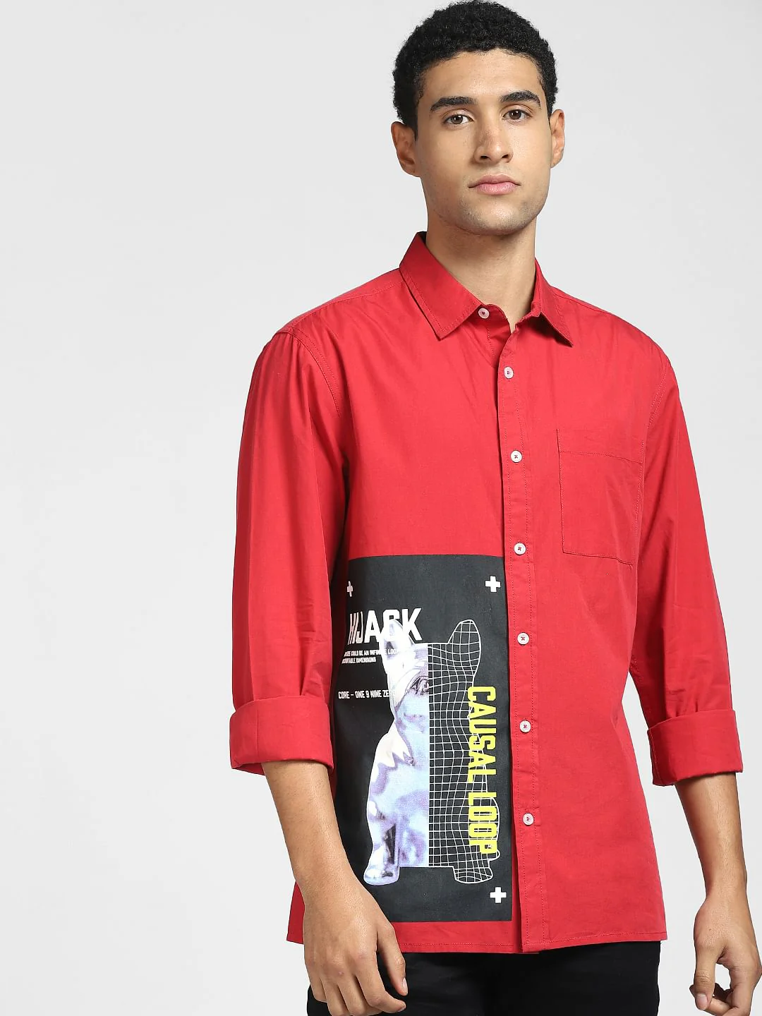 Red Graphic Print Full Sleeves Shirt - Image 2