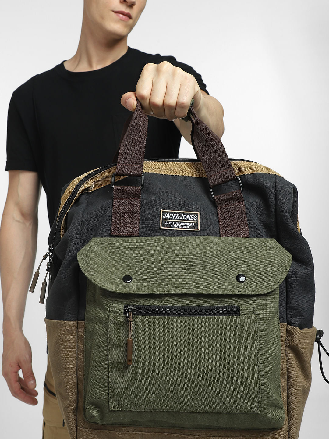Dark Brown Colourblocked Backpack - Image 6
