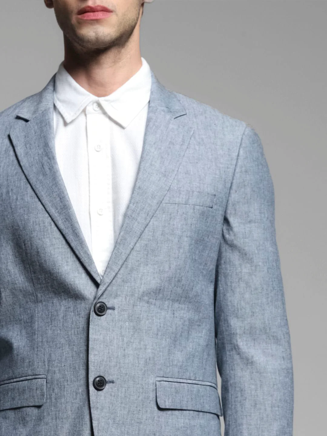 Blue Slim Fit Linen Blazer - Image 5