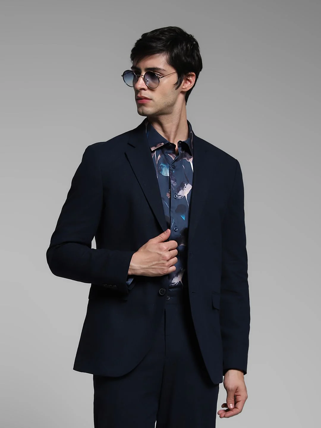 Dark Blue Slim Fit Linen Blazer