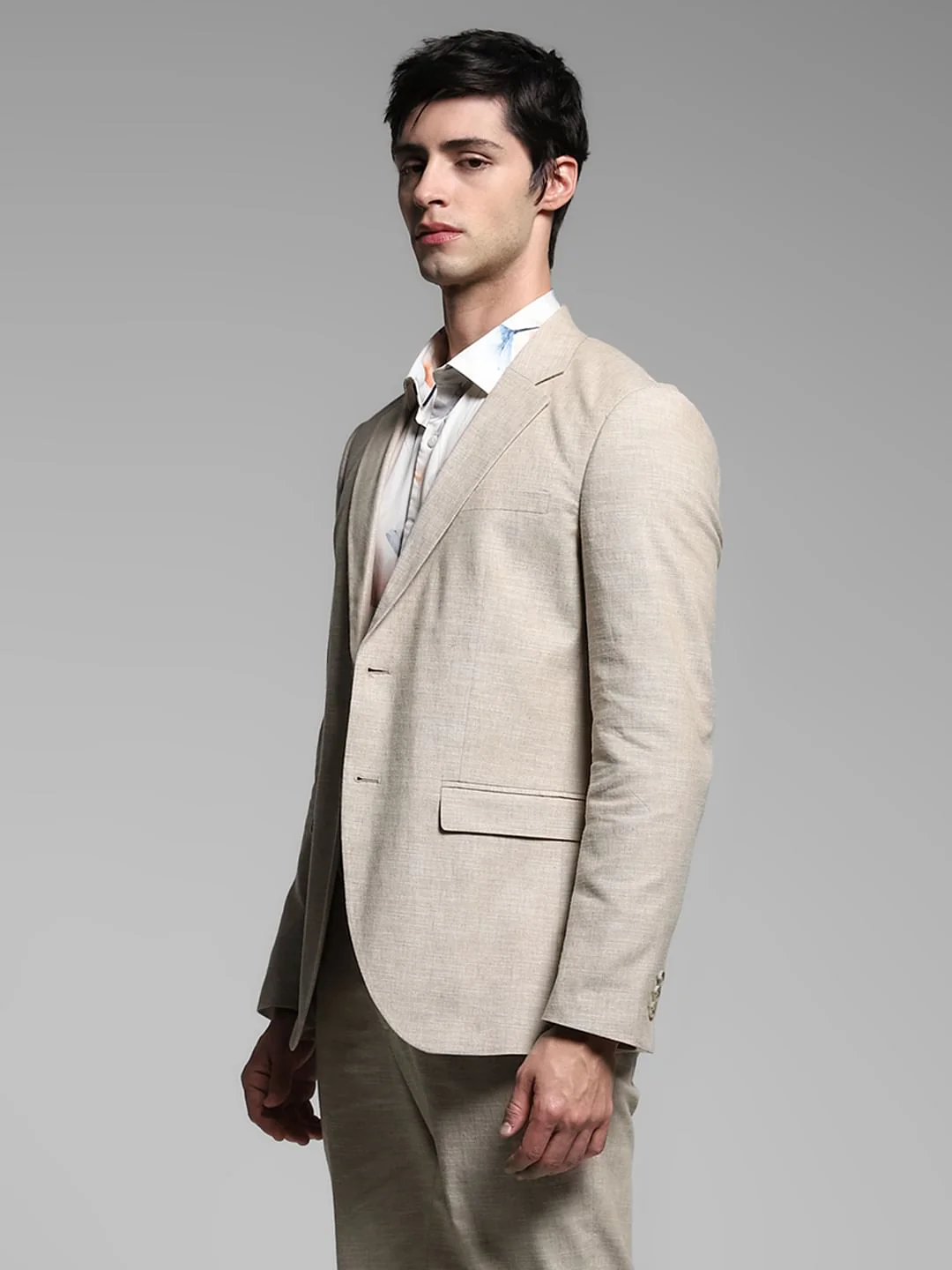 Beige Slim Fit Linen Blazer - Image 3