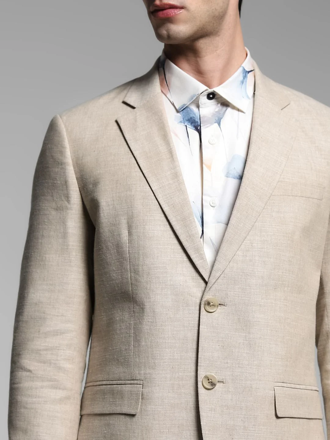 Beige Slim Fit Linen Blazer - Image 5