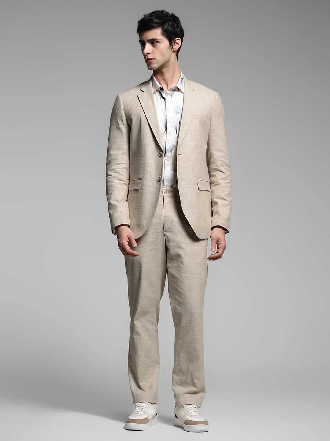 Beige Slim Fit Linen Blazer - Image 6