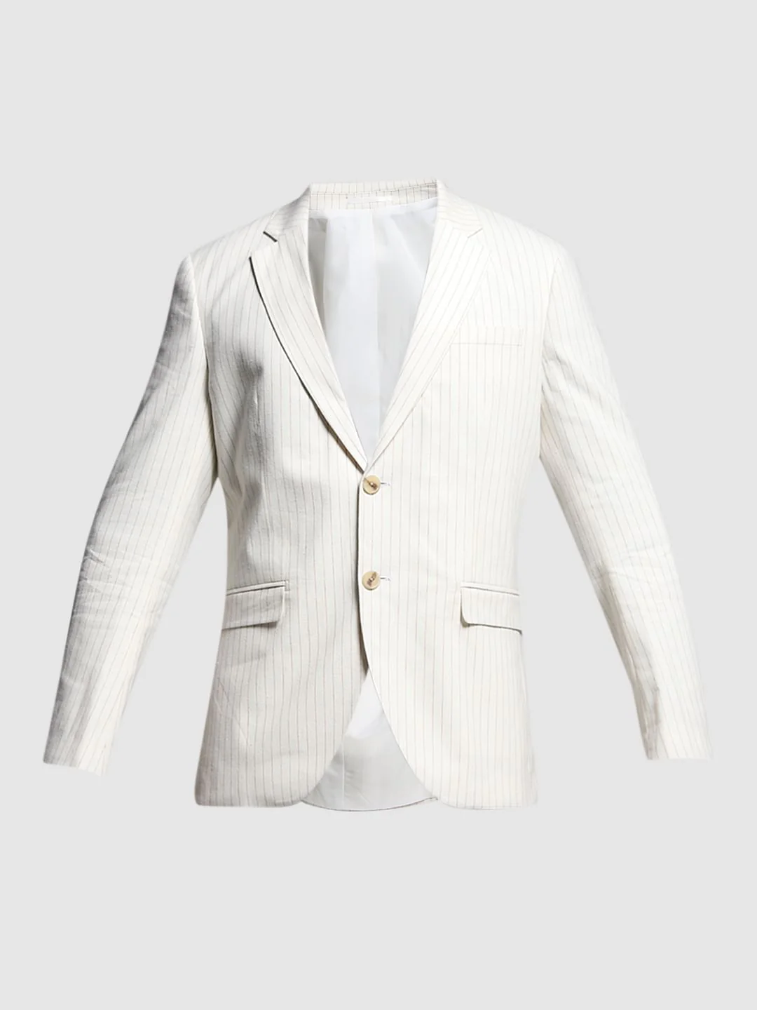 White Striped Slim Fit Linen Blazer - Image 7