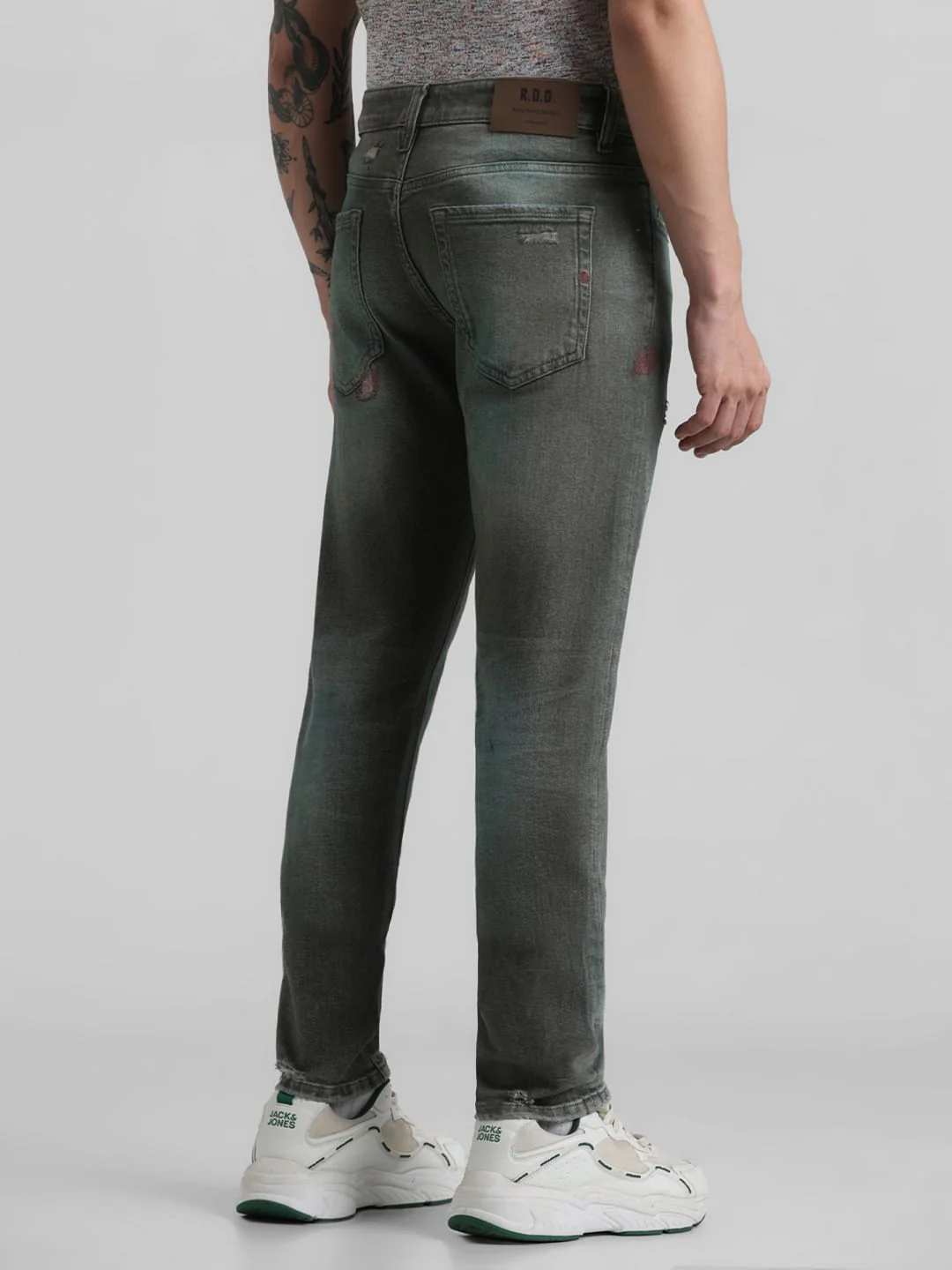 URBAN RACERS by JACK&JONES Green Low Rise Distressed Glenn Slim Jeans - Image 3