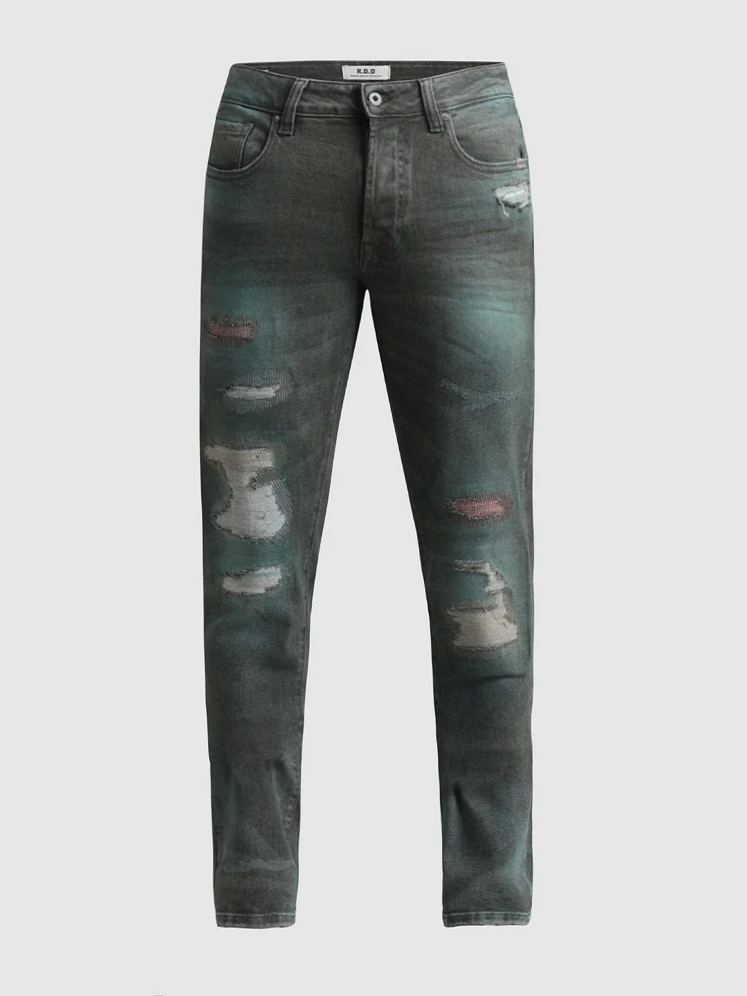 URBAN RACERS by JACK&JONES Green Low Rise Distressed Glenn Slim Jeans - Image 6