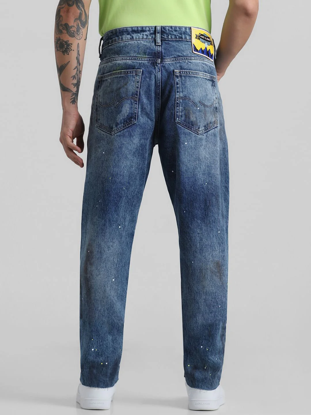 Blue Mid Rise Printed Erik Anti Fit Jeans - Image 3