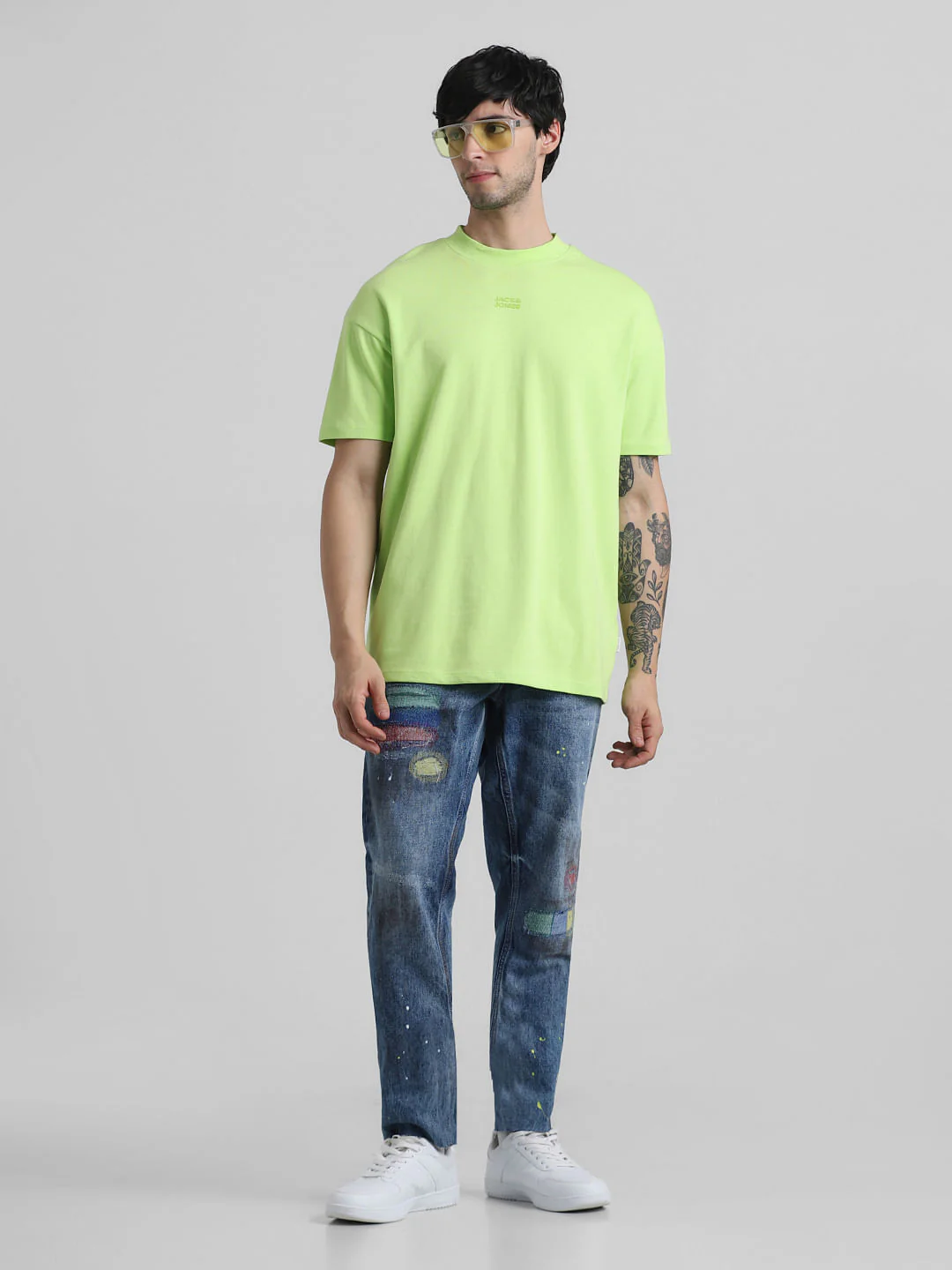 Blue Mid Rise Printed Erik Anti Fit Jeans - Image 6