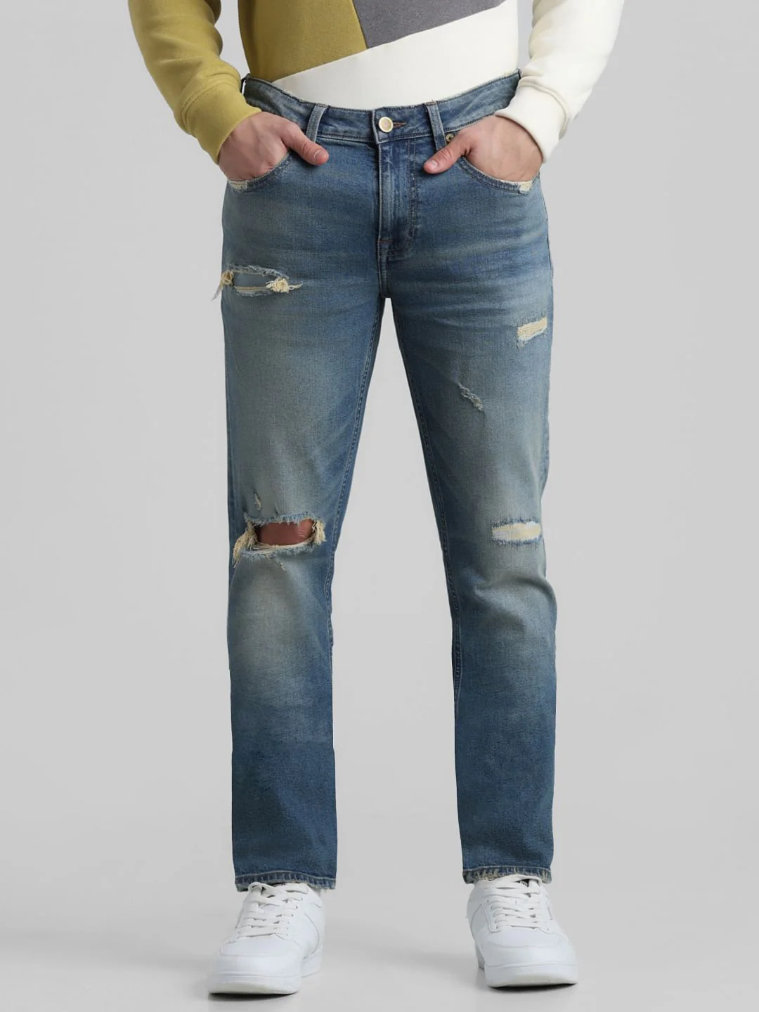 Blue Low Rise Ripped Glenn Slim Jeans