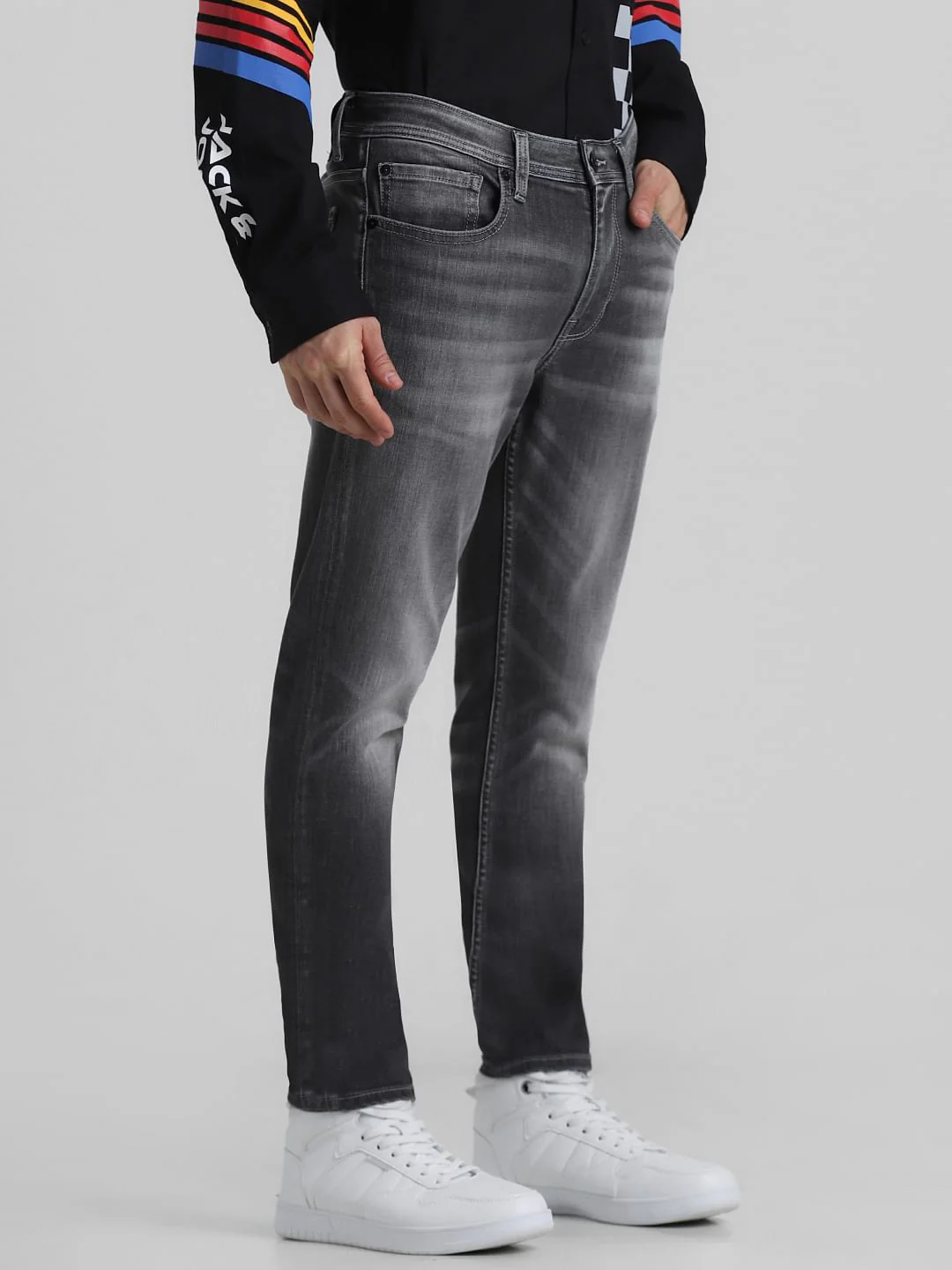 Grey Mid Rise Washed Slim Fit Jeans - Image 2