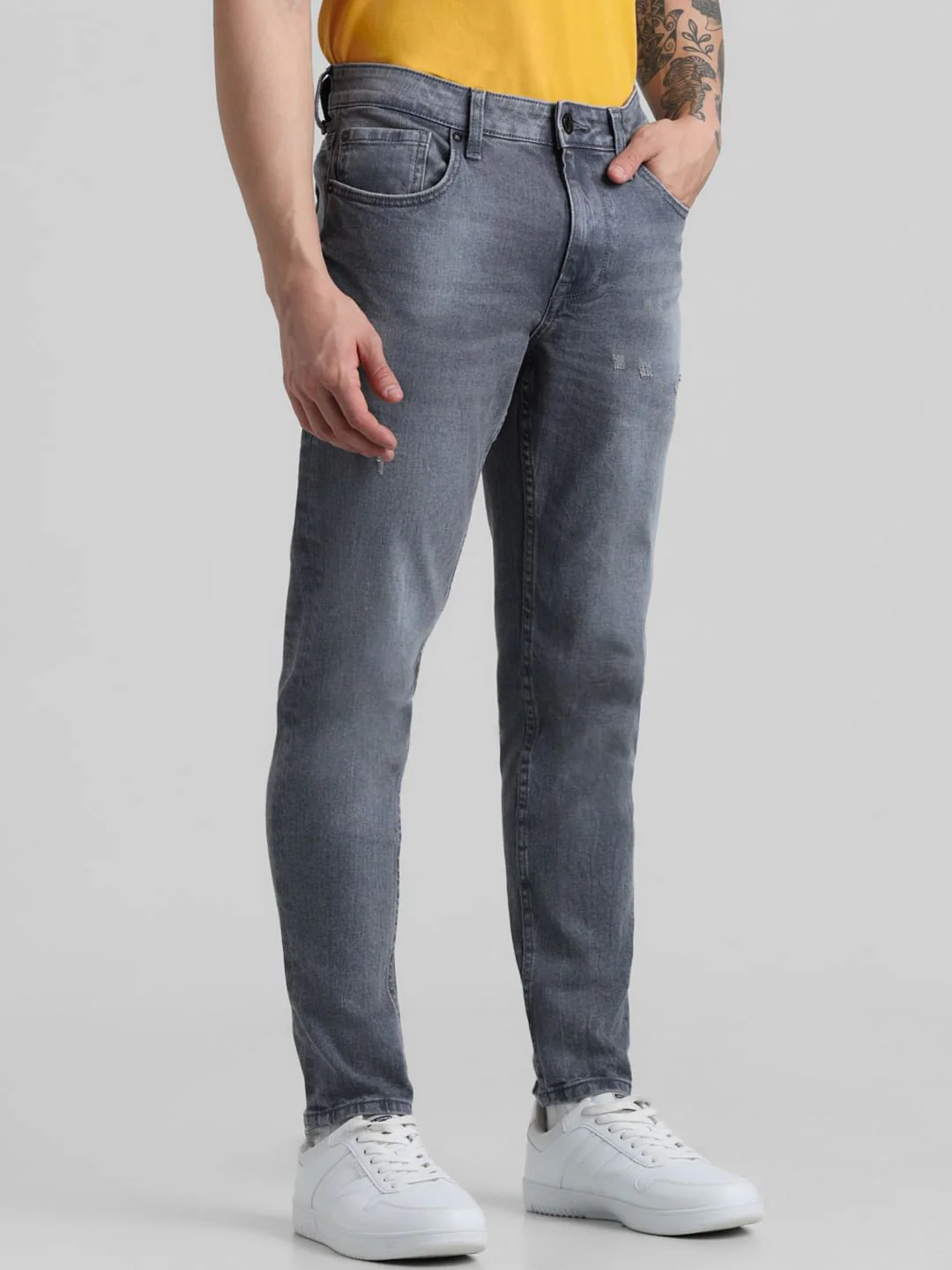 Grey Mid Rise Distressed Slim Jeans - Image 2