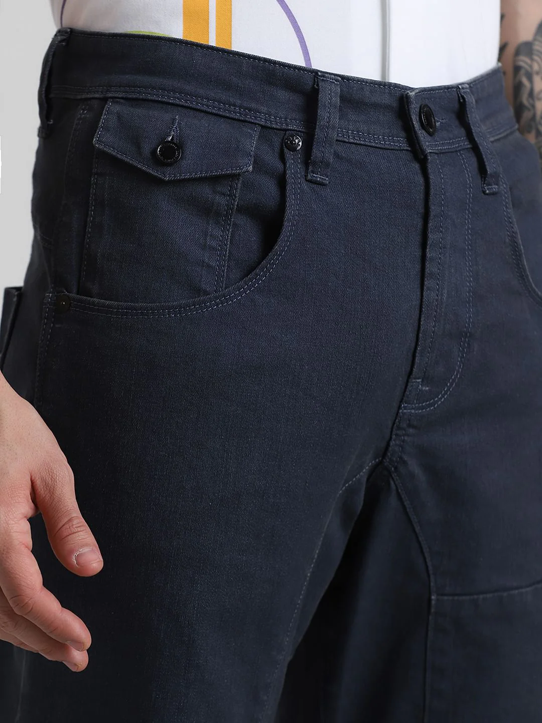 Dark Grey Low Rise Cut & Sew Anti Fit Jeans - Image 4