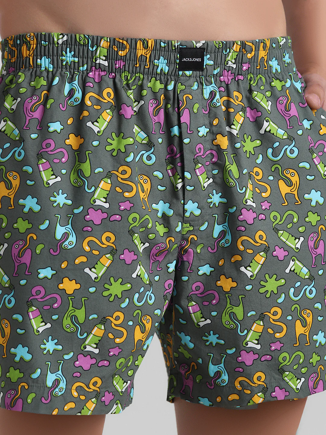 Dark Grey Printed Cotton Boxers - Image 4