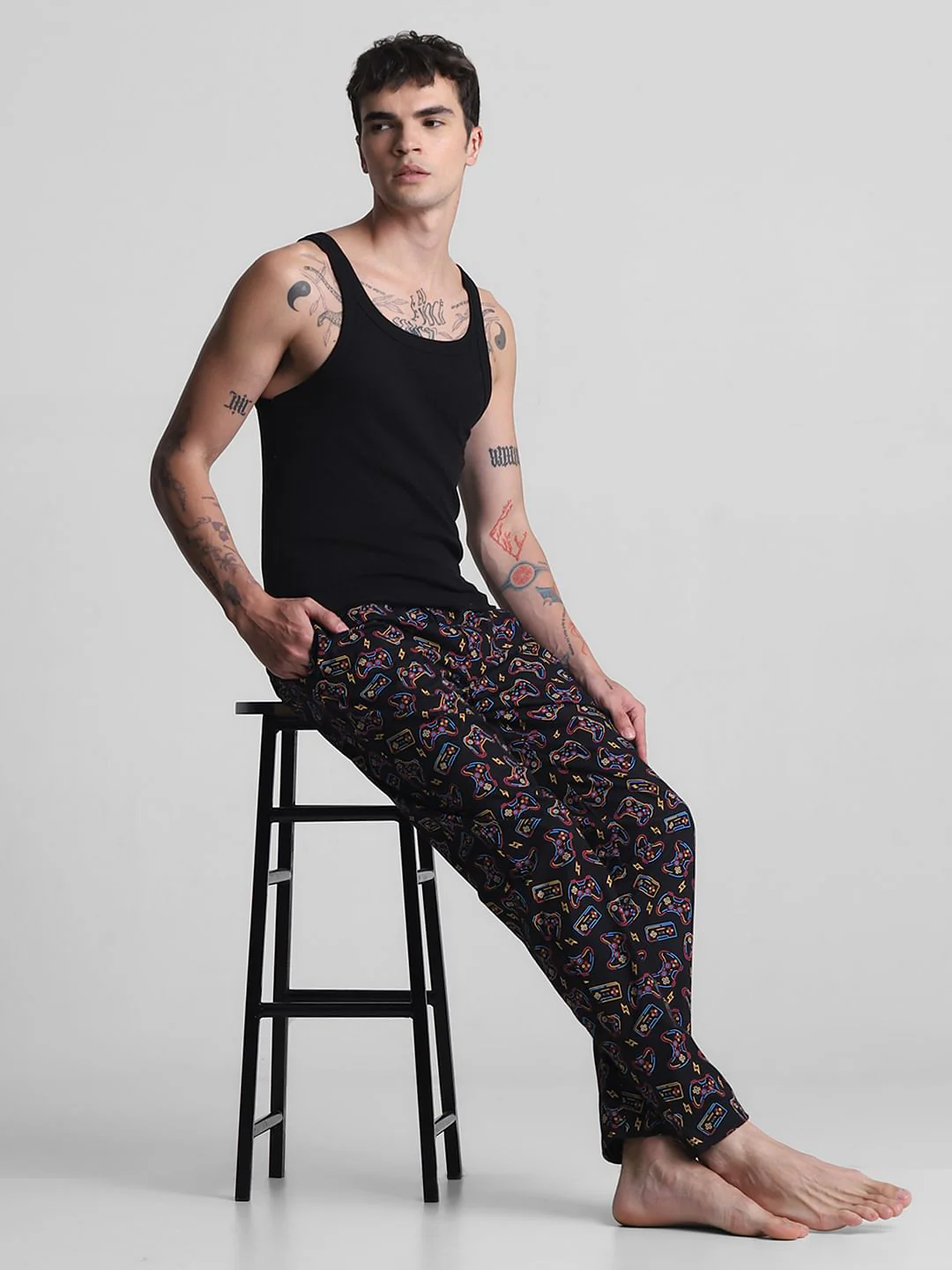 Black Printed Cotton Pyjamas - Image 5