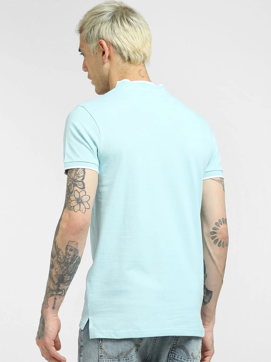 Blue Henley Neck T-shirt - Image 4