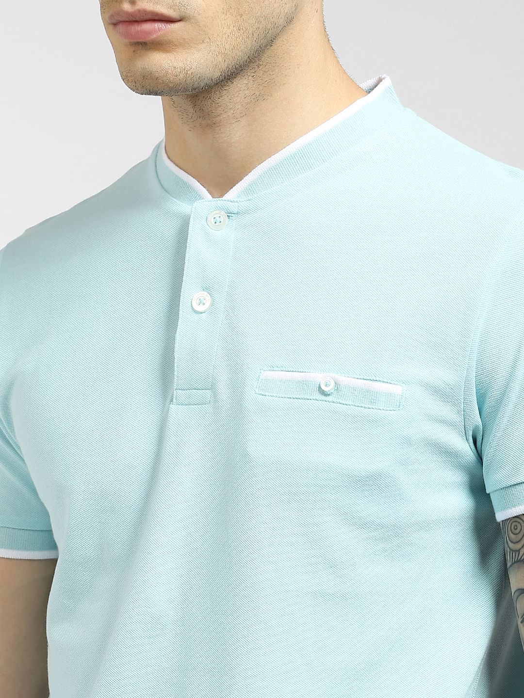 Blue Henley Neck T-shirt - Image 5