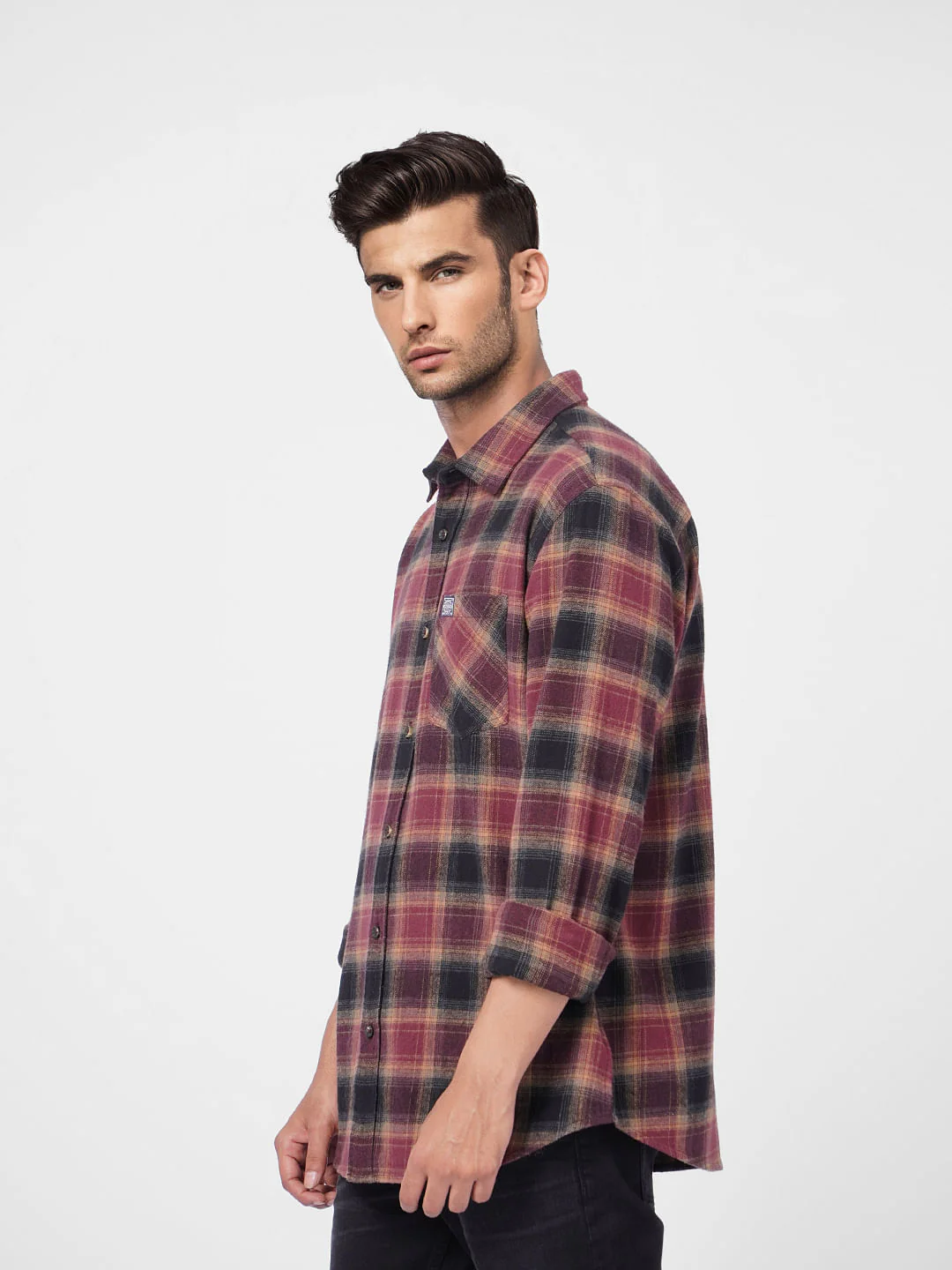 Maroon Check Full Sleeves Shirt - Image 3