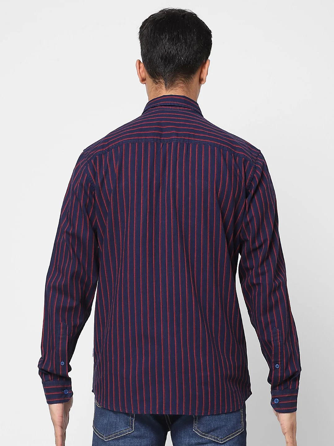 Dark Blue Striped Full Sleeves Shirt - Image 4