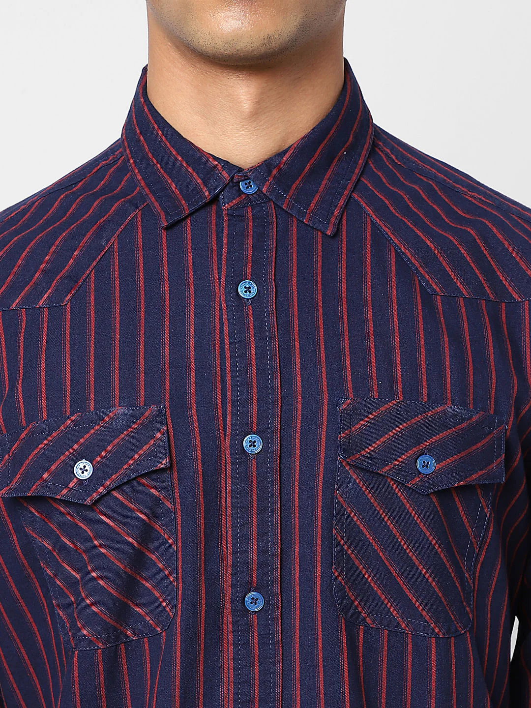 Dark Blue Striped Full Sleeves Shirt - Image 5
