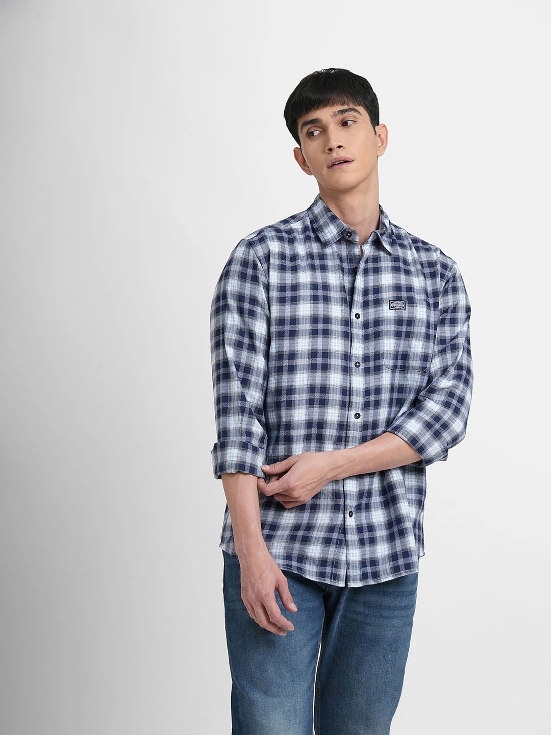 Dark Blue Check Full Sleeves Shirt - Image 2
