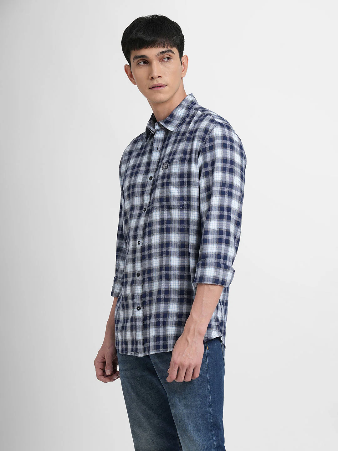 Dark Blue Check Full Sleeves Shirt - Image 3