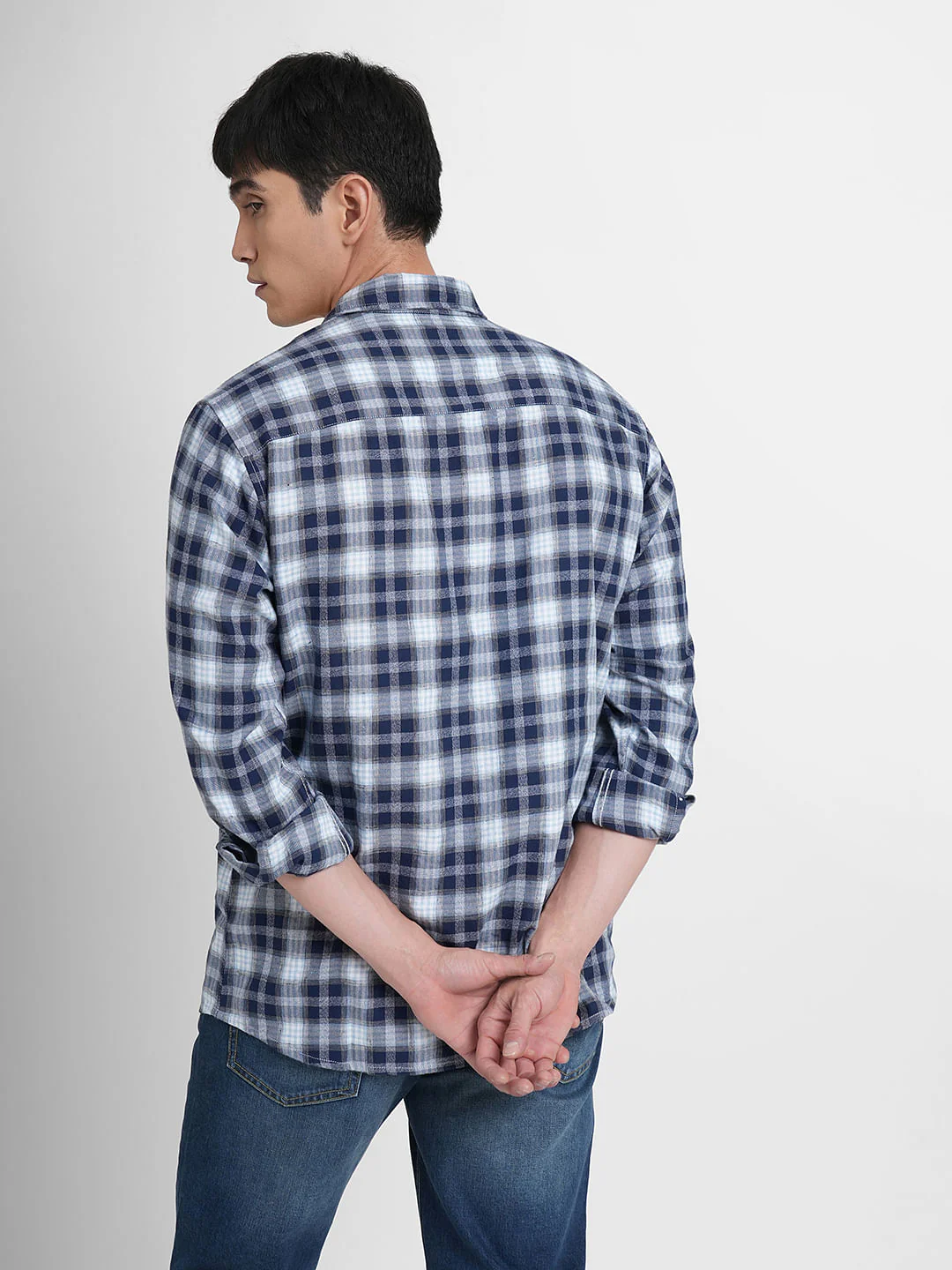 Dark Blue Check Full Sleeves Shirt - Image 4