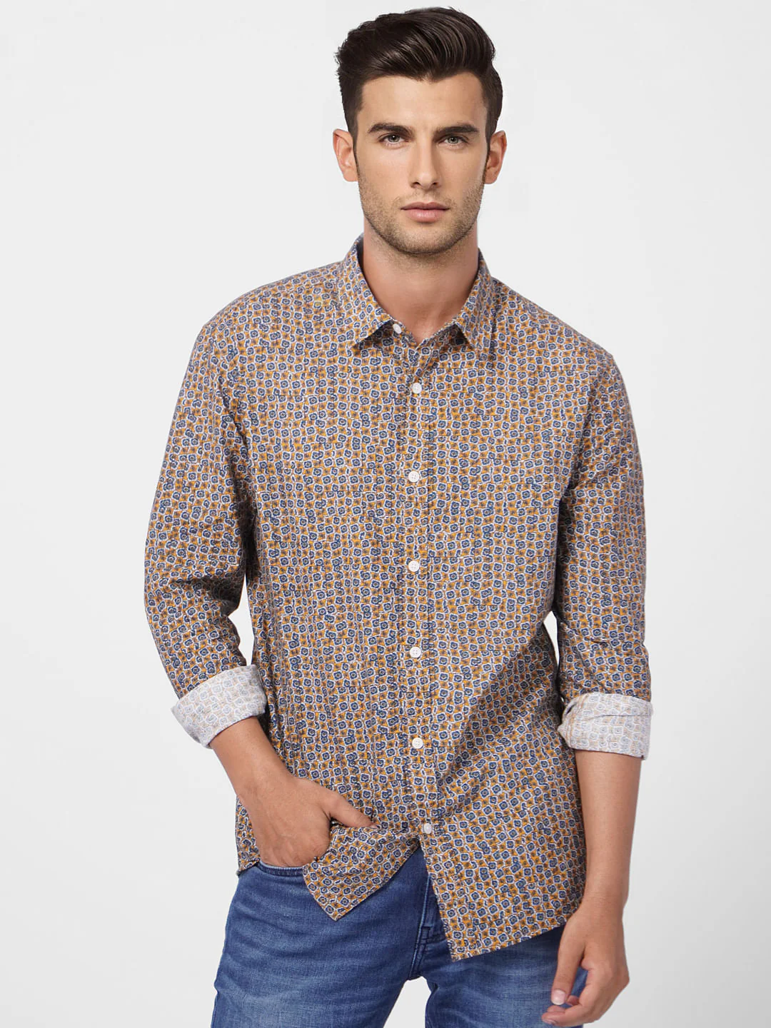 Yellow Printed Full Sleeves Shirt - Image 2