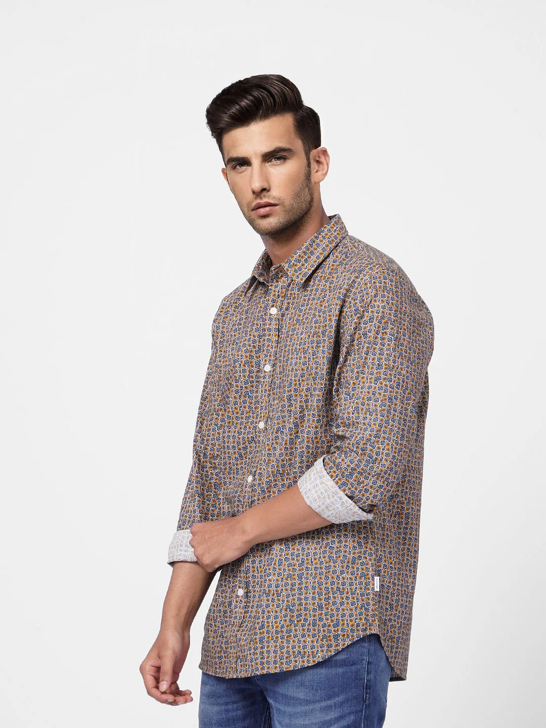 Yellow Printed Full Sleeves Shirt - Image 3