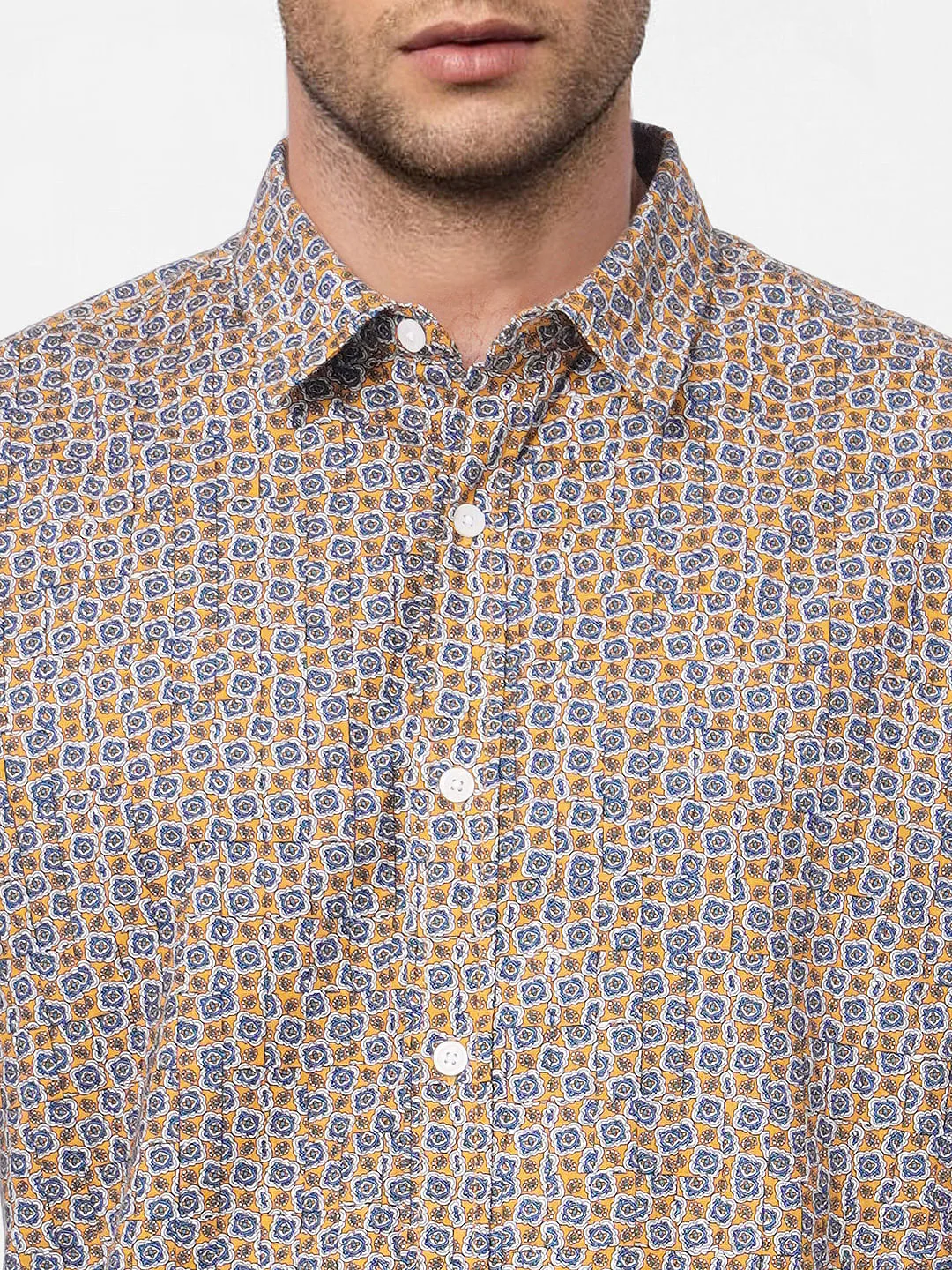 Yellow Printed Full Sleeves Shirt - Image 5