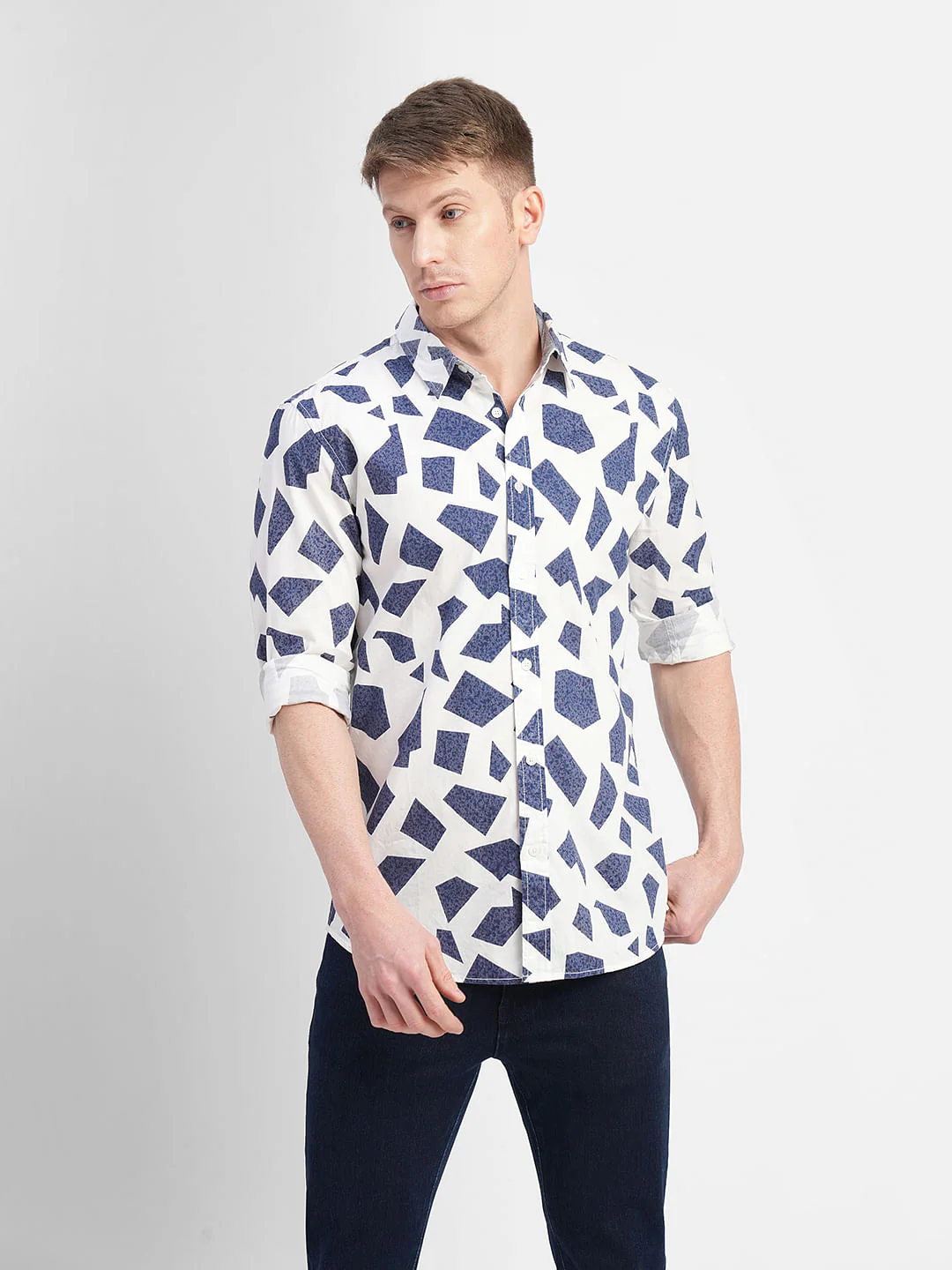 White Abstract Print Full Sleeves Shirt - Image 2
