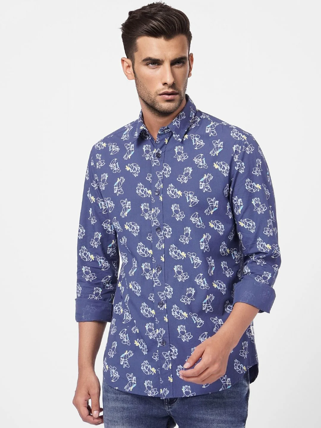 Blue Printed Full Sleeves Shirt - Image 2