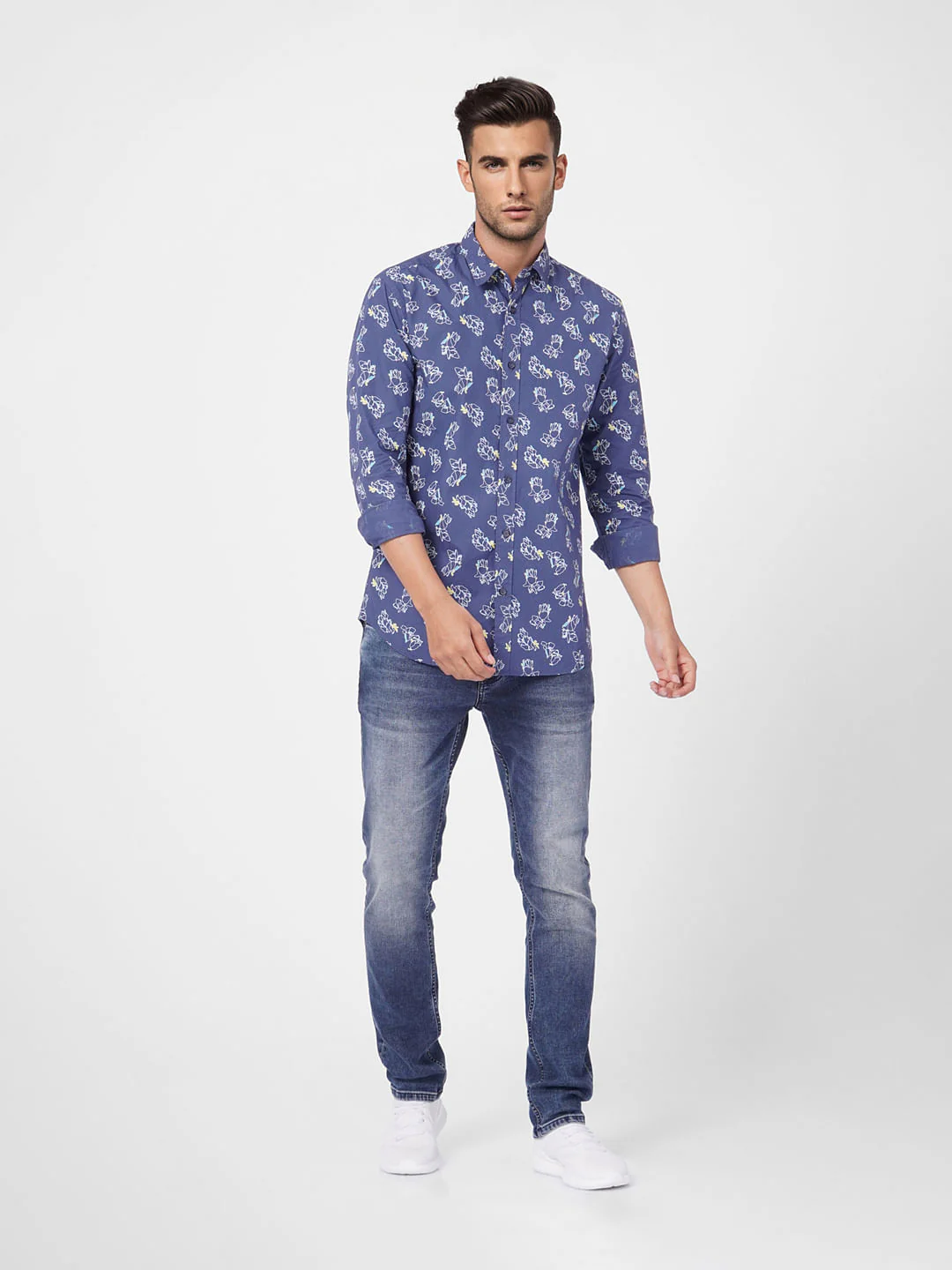 Blue Printed Full Sleeves Shirt - Image 6