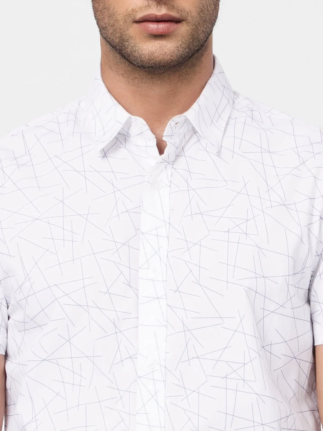 White Abstract Print Short Sleeves Shirt - Image 5