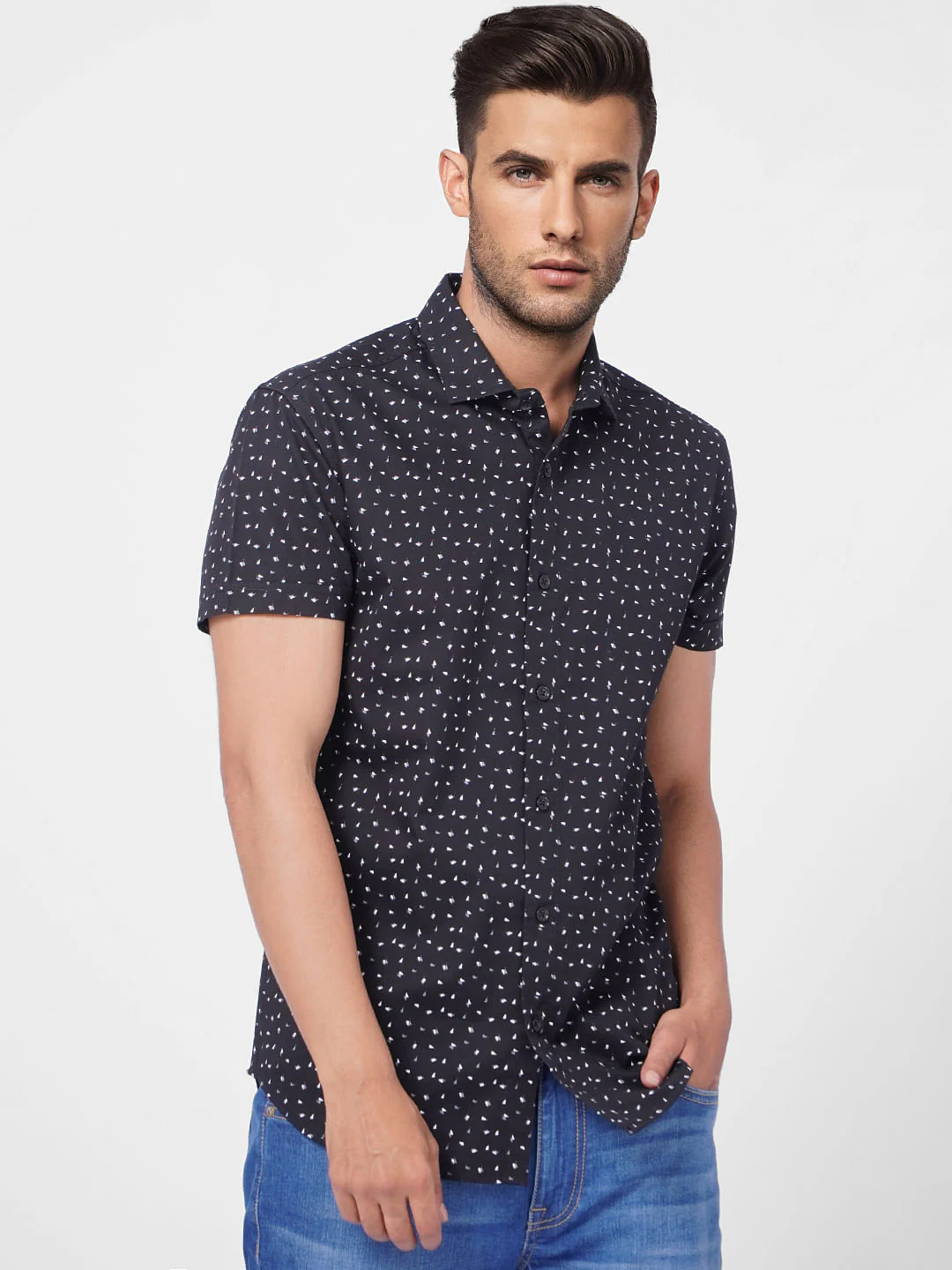 Black Printed Short Sleeves Shirt - Image 2