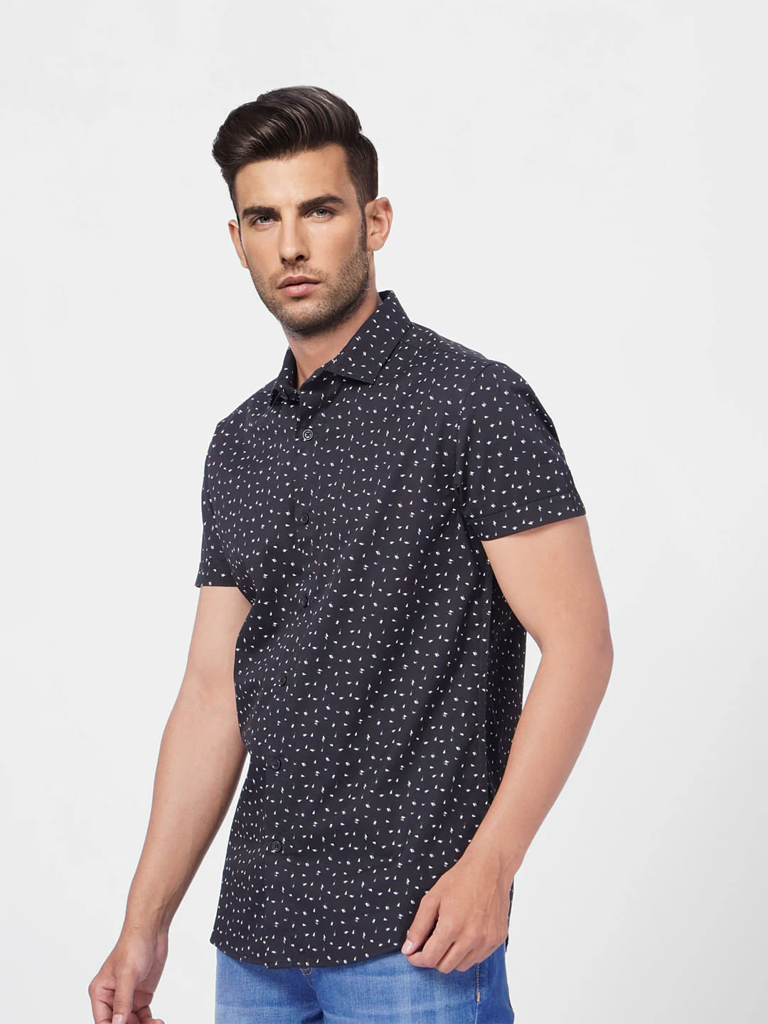Black Printed Short Sleeves Shirt - Image 3