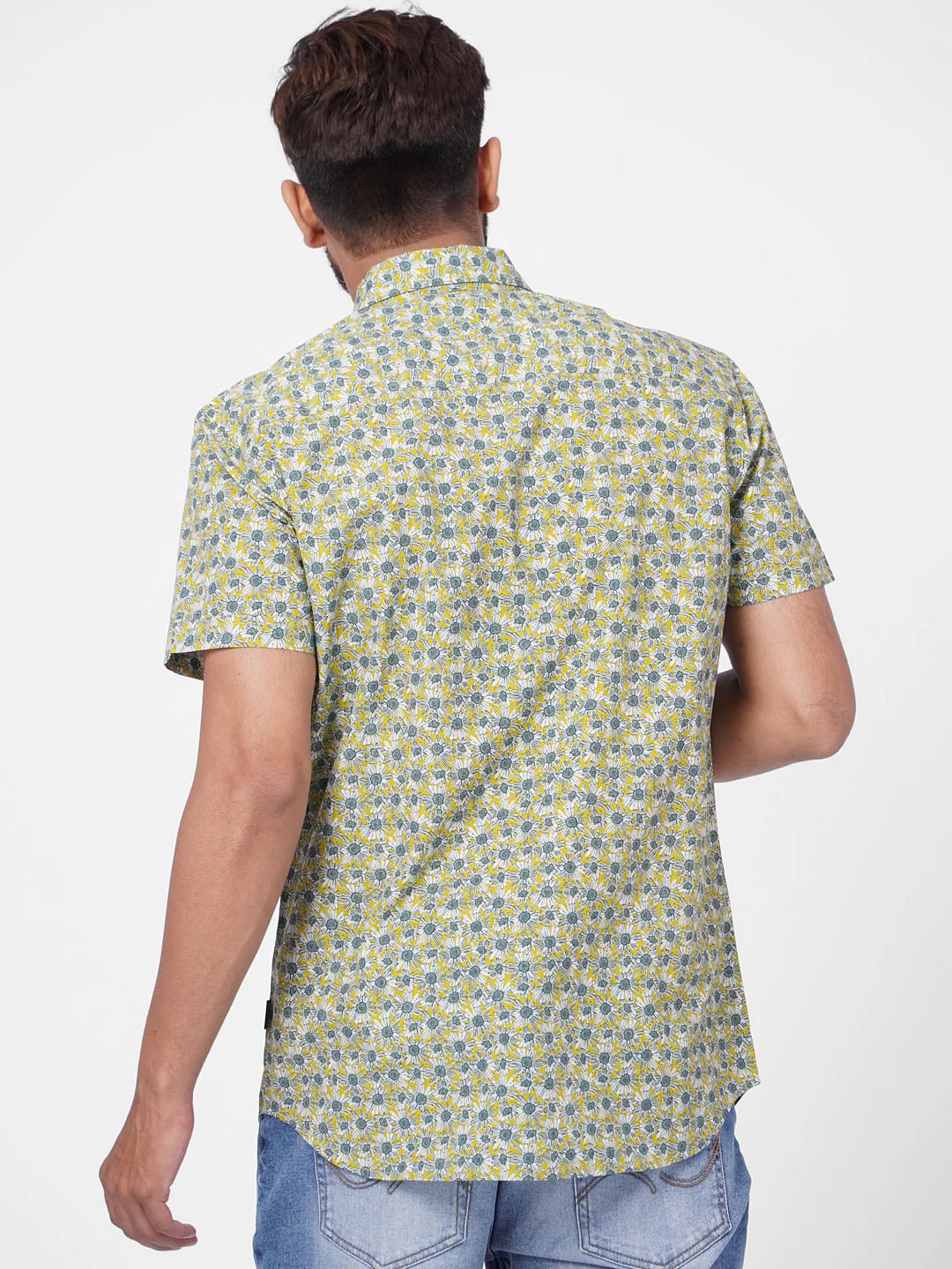 Green Floral Print Short Sleeves Shirt - Image 4